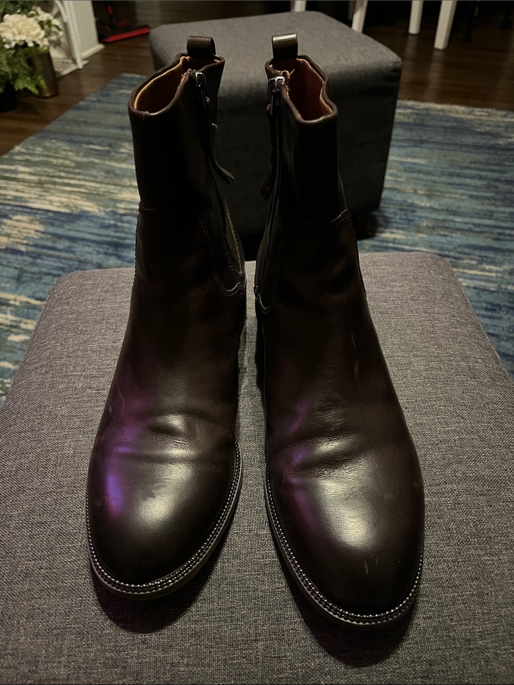 Franco Sarto Black Leather Side-Zip Ankle Boots